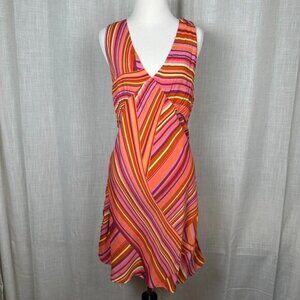 Babydoll Slip Dress Large Tie Back Retro 60s 70s Colorful Striped‎ Psychedelic